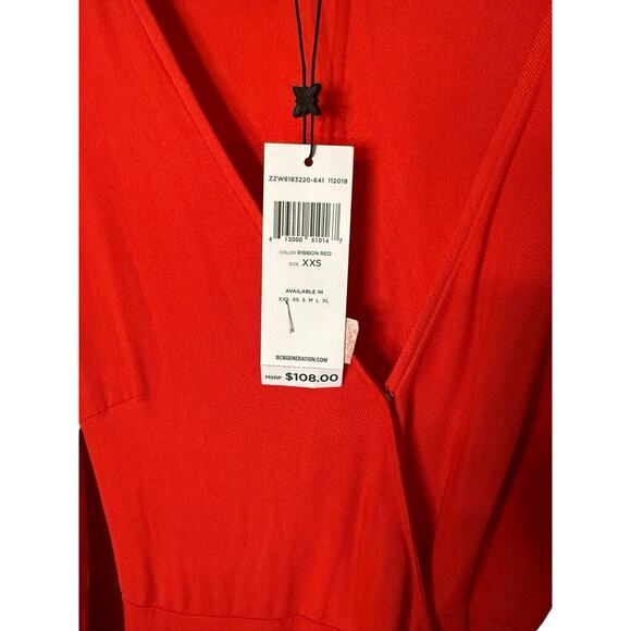BCBGENERATION NWT $108 WOMENS BELL SLEEVES WRAP Dress Red XXS Rayon, Midi - Picture 6 of 10